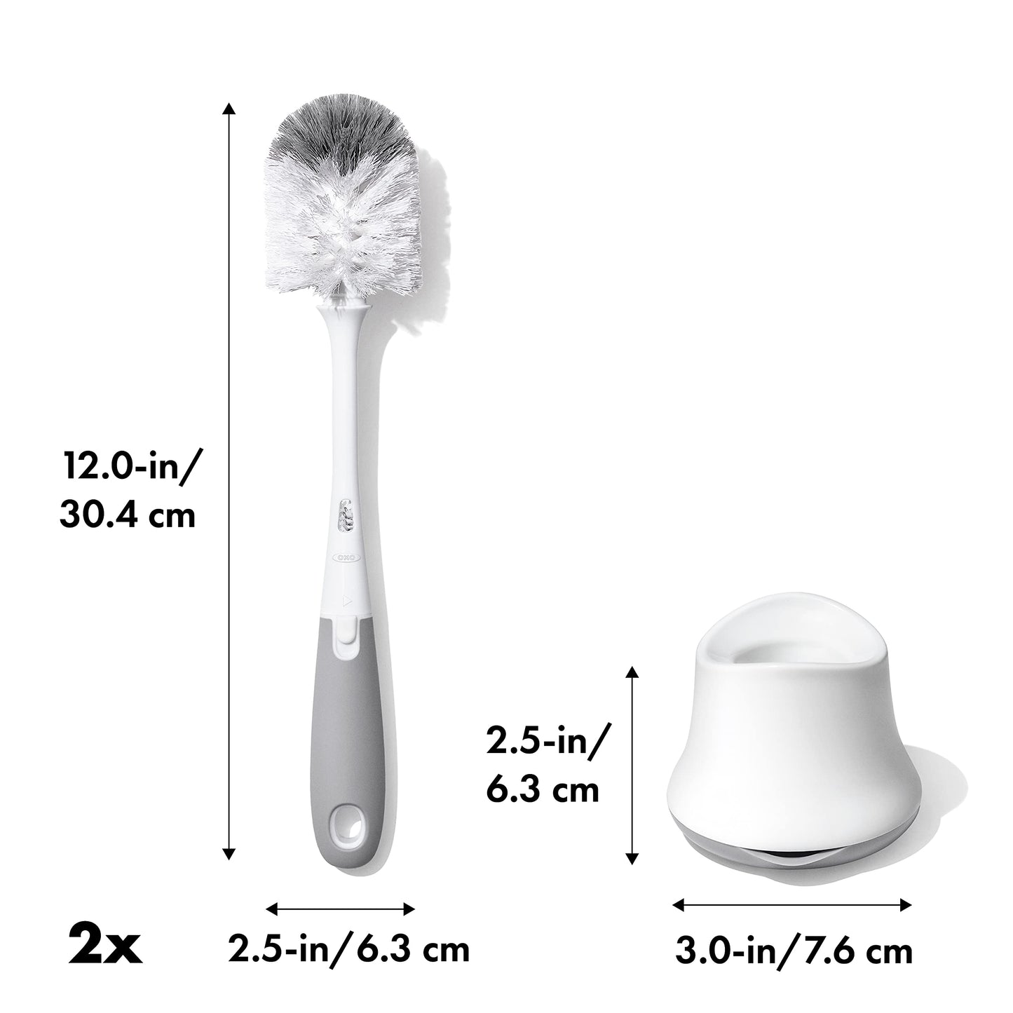 OXO Tot Bottle Brush with Nipple Cleaner and Stand – Gray, 2-Pack