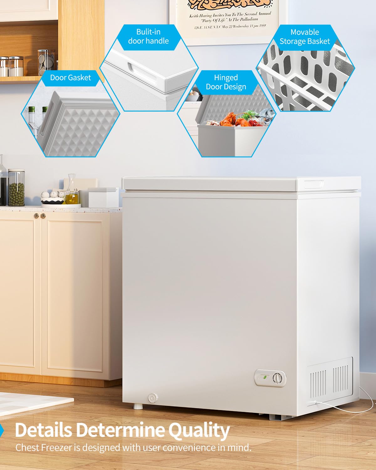 Muhub 7.0 Cubic Feet Chest Freezer, White Deep Freezer with Removable Baskets, Free Standing Top Open Door Compact Freezer with Adjustable Temperature (7.0 Cu.Ft)