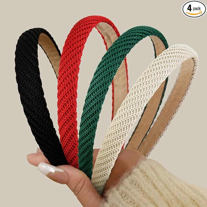 AIBFRID Knitted Headbands for Women Thin Hairbands Trendy Christmas Headband for Women's Hair Cute Hair Accessories 4 PCS