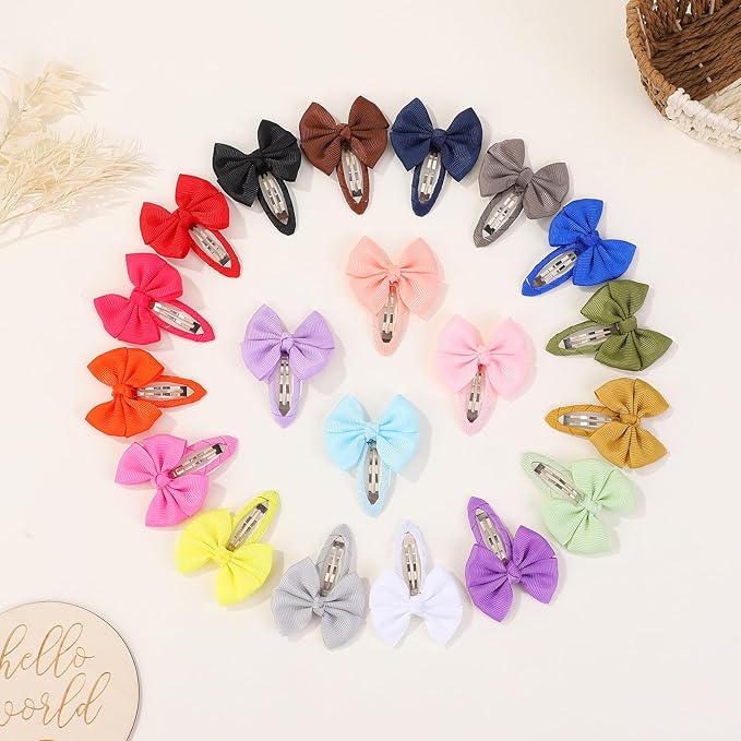 40PCS Snap Hair Bows Clips with Grosgrain Ribbon for Girls, 2 Inch Hair Accessories for Kids and Teens