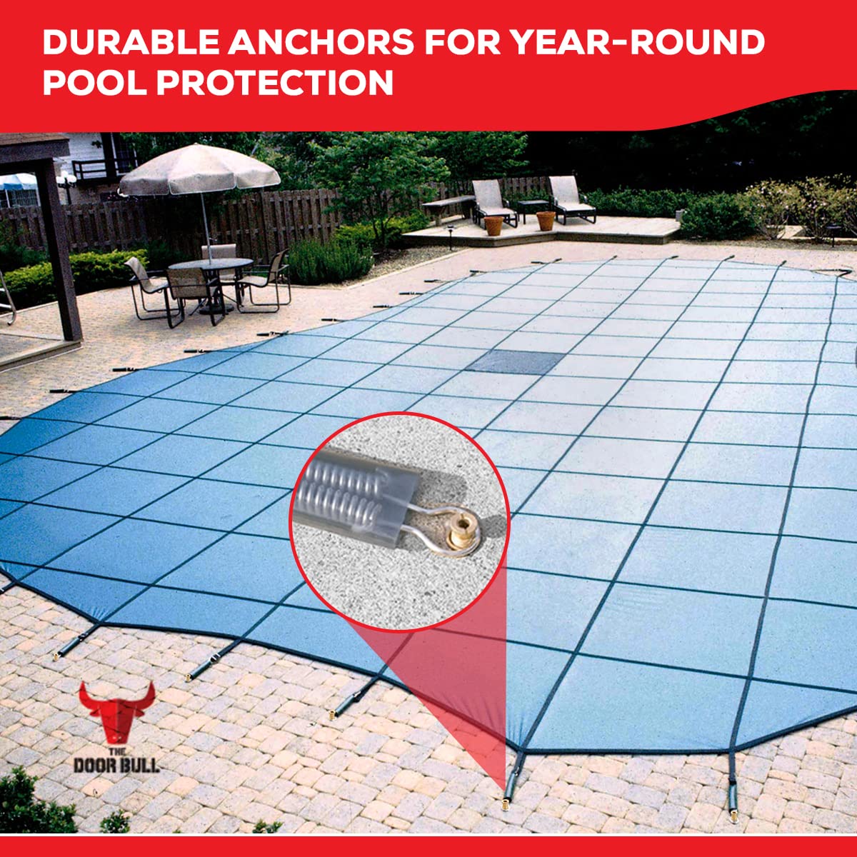 The Door Bull Brass Pool Cover Anchors for Concrete & Pavers Deck, Universal Size Fits 3/4" Hole, Ideal for Inground Pool Safety Covers, Durable & Easy to Install (5 Pack)
