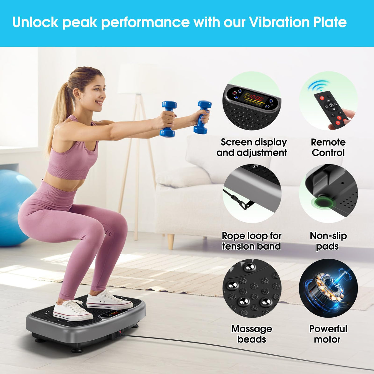 SoftGym Vibration Plate Exercise Machine for Lymphatic Drainage Weight Loss,120 Speed Levels Vibrating Platform with Resistance Bands,Full-Body Workout Equipment for Muscle Toning