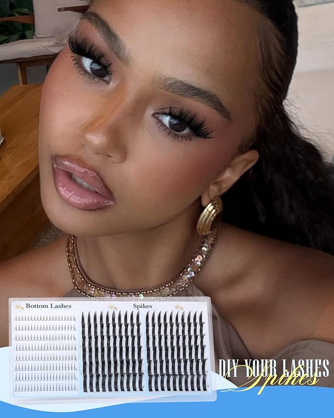 Lash Clusters with Spikes 15-21MM Wispy Lash Spikes with Bottom Lashes 280PCS D Curl Eyelash Clusters 0.005mm Thin Band Individual Lashes DIY Mega Cluster Eyelash Extensions for Manga/Spiky/Anime Look