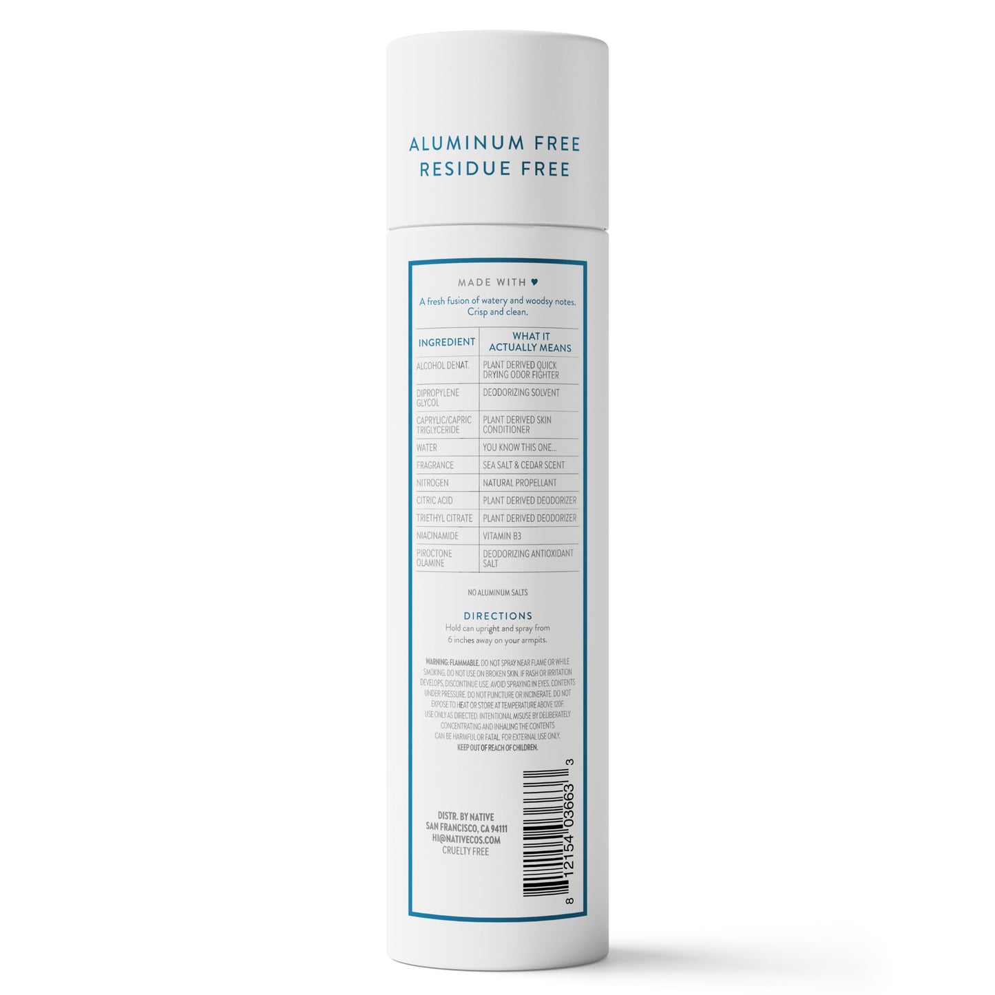 Native Deodorant & Body Spray, Sea Salt & Cedar, 72-Hour Odor Protection for Underarms & Body, Aluminum Free, Dries Instantly, 3.5 oz
