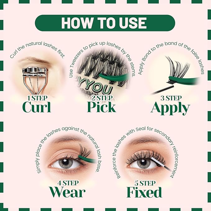 KEYYOU DIY Lash Extension Kit 280pcs Individual Lashes D Curl Eyelash Extension Kit 40D50D 9-16MIX Lash Clusters with Bond and Seal and Lash Applicator for DIY at Home(40D50D-0.07D-9-16MIX)