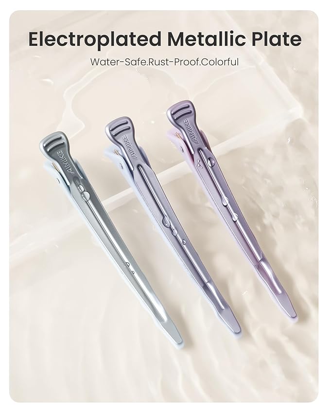 AIMIKE Extended Sectioning Hair Clips w/Built-in Silicone Band, 4.8" No-Crease Non-Slip Hair Styling Clips for Thick, Long Hair – Blow Drying,Hair Rollers, Rust-Free –6 Pack, Morandi Misty Trio Series