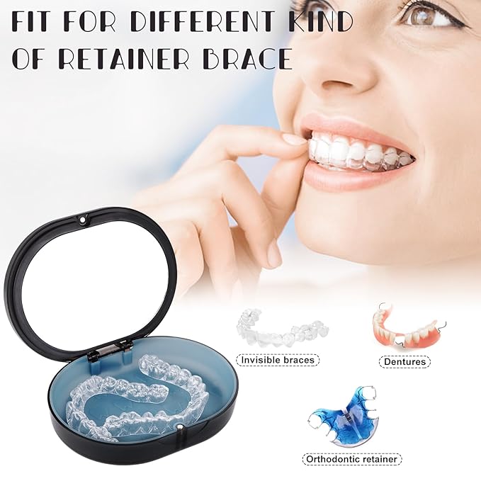 New Double-layer Retainer Storage Case with Belt Chewing,Removal Tool,Cleaning Brush,Built in Mirror Orthodontic Retainer Case