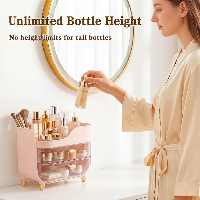 Makeup Organizer for Vanity with Large Smooth Drawers Extra Large Skincare Organizer for Bathroom Countertop and Dresser, Crystal Clear Cosmetic Storage Display Case for Beauty Products