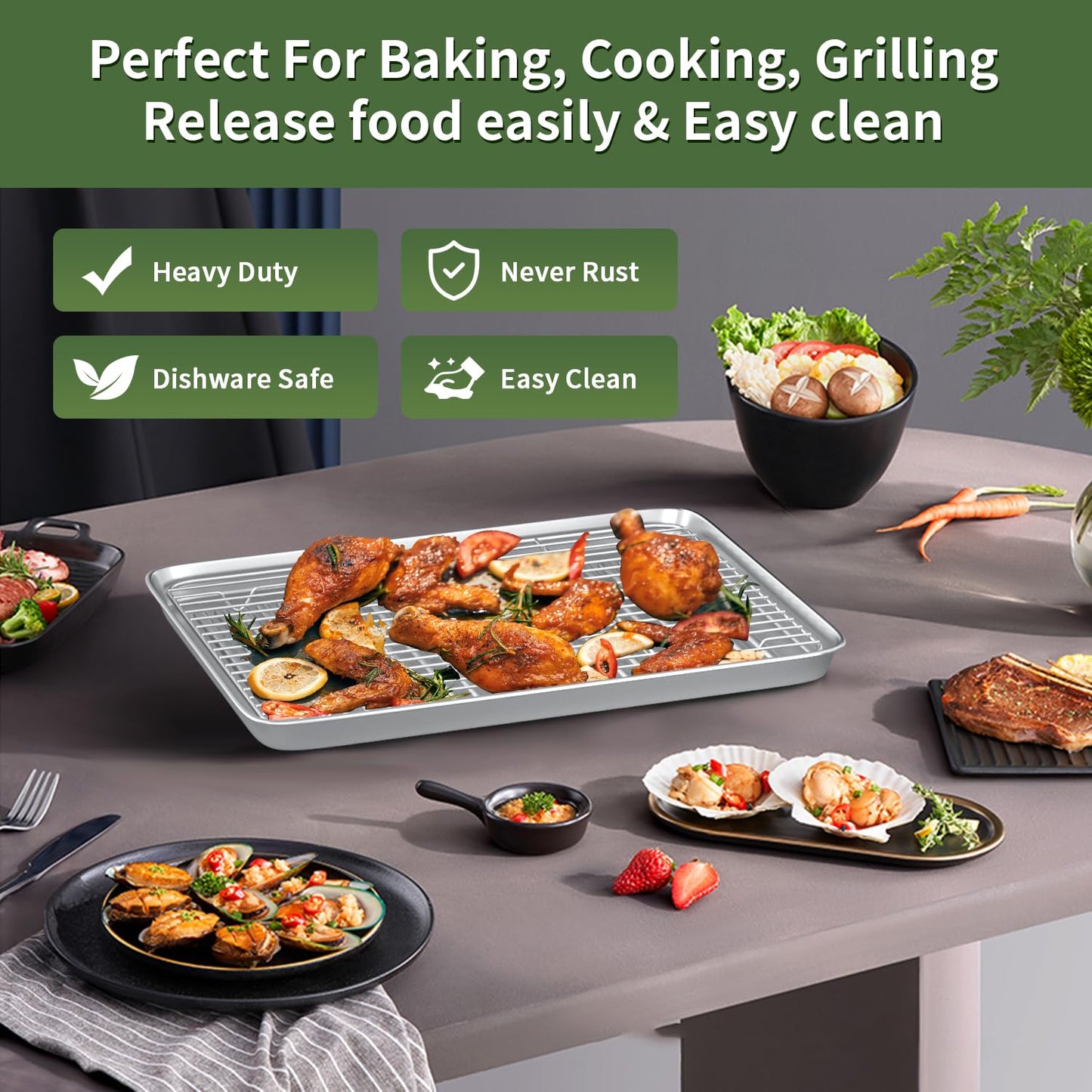 Baking Sheet with Wire Rack Set: 3 Baking Pans + 3 Cooling Racks for Cooking and Baking - Stainless Steel Nonstick Bacon Pans for Oven, Warp Resistant & Heavy Duty & Rust Free
