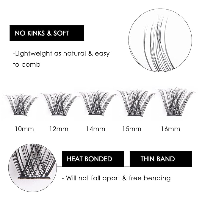 Cluster Lashes 72 Individual Lashes Clusters Eyelash Extensions False Eyelashes DIY Lash Extension Kit Reusable False Eyelashes Natural Look Mix 10-16mm-DM01