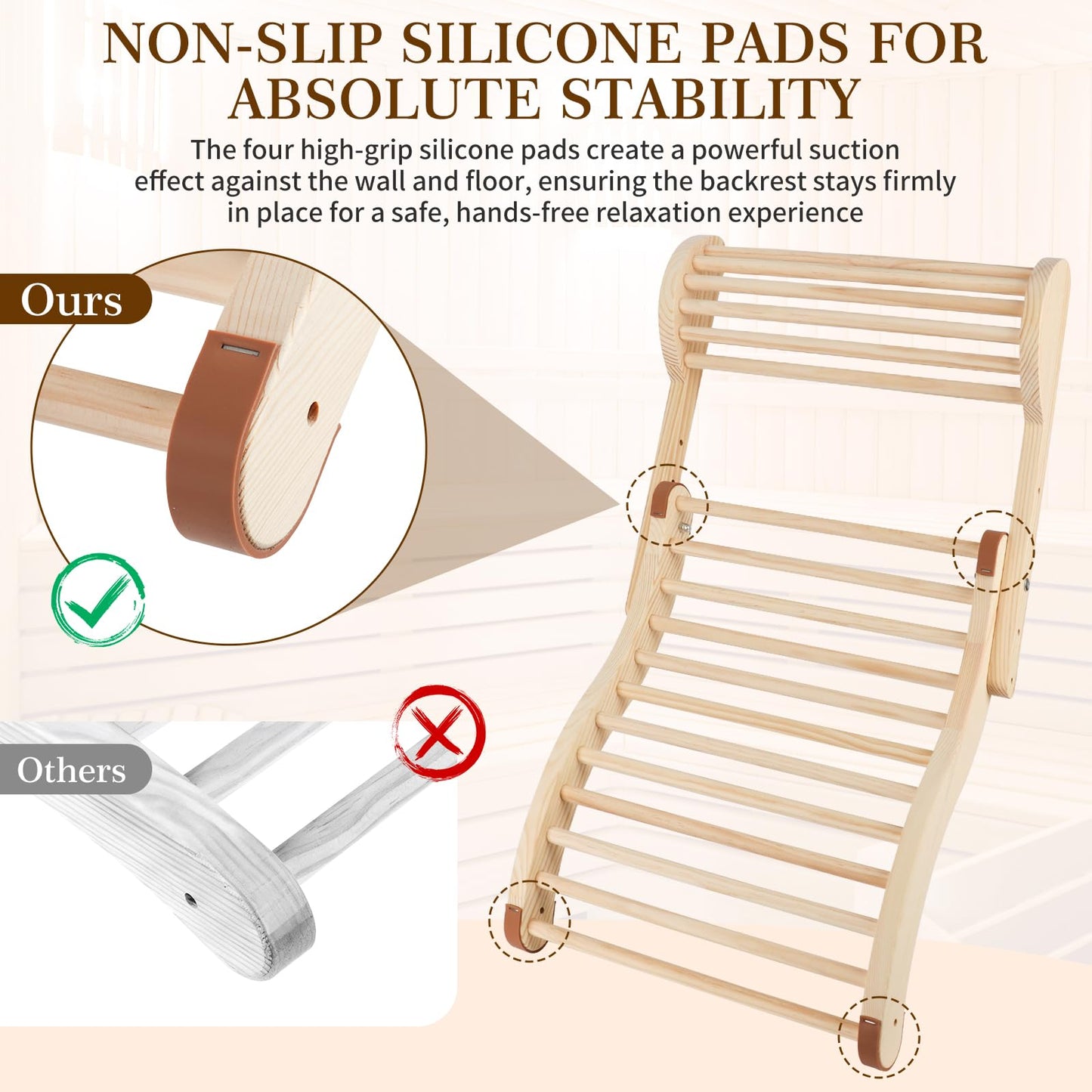 Sauna Backrest Infrared Sauna Backrest Accessories with Adjustable Pillow Wooden Slip-Resistant Non-Toxic Comfortable S-Shape Design Sauna Chair for Any Barrel or Infrared Sauna