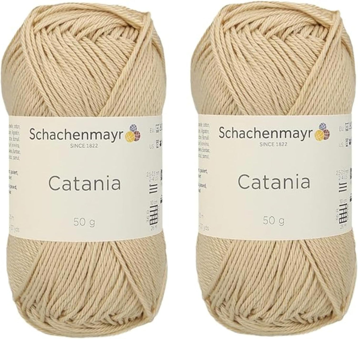 [ Set of 2 Skeins ] SMC Catania Originals 100% Mercerized Cotton Yarn, Total 3.52 Oz. Each 1.76 Oz (50g) / 136 Yrds (125 m) Amigurumi Yarn Fine-Sport 2 (404 Sand)