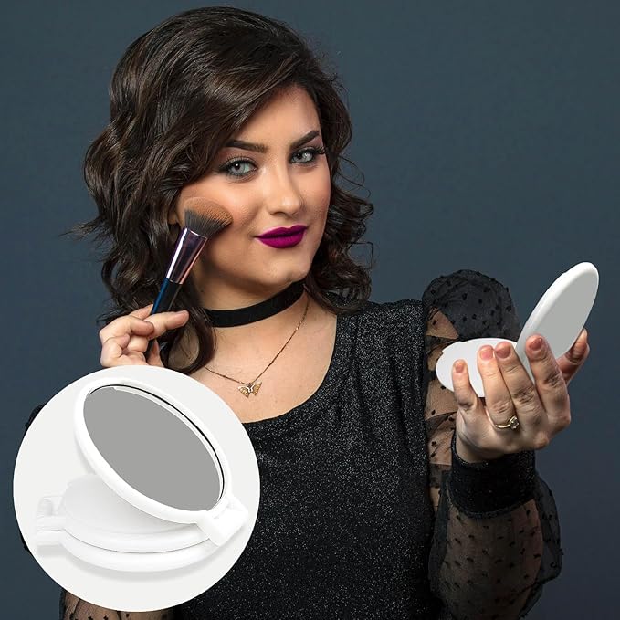 Tenalleys Mini Round Folding Mirror Portable Pocket Mirror Makeup Mirror for Purse Travel Makeup Mirror for Women Girls Daily Use (4 Pcs White)