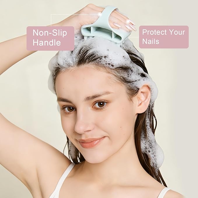 RHOS Scalp Massager Shampoo Brush, Curved Vented Scalp Scrubber, Soft Silicone Hair Scrubber for Dandruff Removal, Wet & Dry Hair (Green)