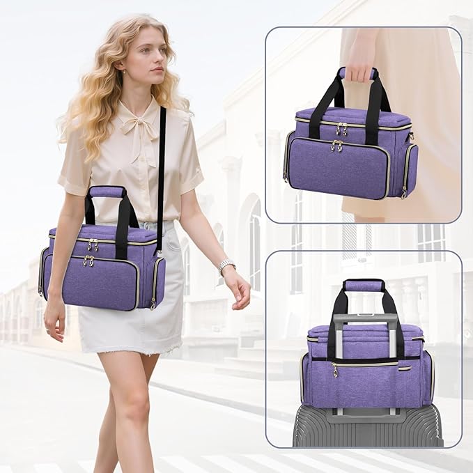 GDNasist Large Makeup Bag, Portable Travel Makeup Bag Organizer for Women Girls with 2 Removable Pouches & Detachable Dividers, Cosmetic Travel Bag, Toiletry Bag for Makeup and Hair Supplies, Purple