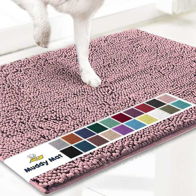 Muddy Mat® | Super Absorbent Door Mat Indoor, Microfiber Quick Dry Chenille Entryway Rug, Non-Slip Front Door Mat, Indoor Mats for Entryway, Machine Washable Pet Rug, Pink 24"x36"
