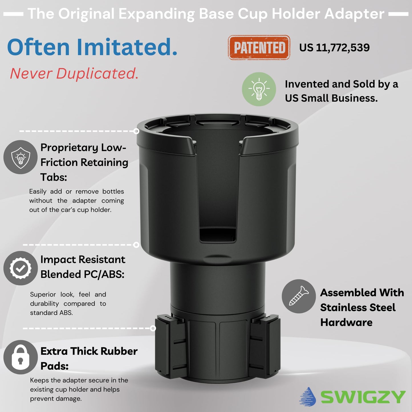 Swigzy Car Cup Holder Expander Adapter for Large Water Bottles - [Patented & Upgraded] - Holds: Hydro-Flask, Yeti, Nalgene, Owala, 32-40oz - Adjustable Expandable Insert Extender - Universal