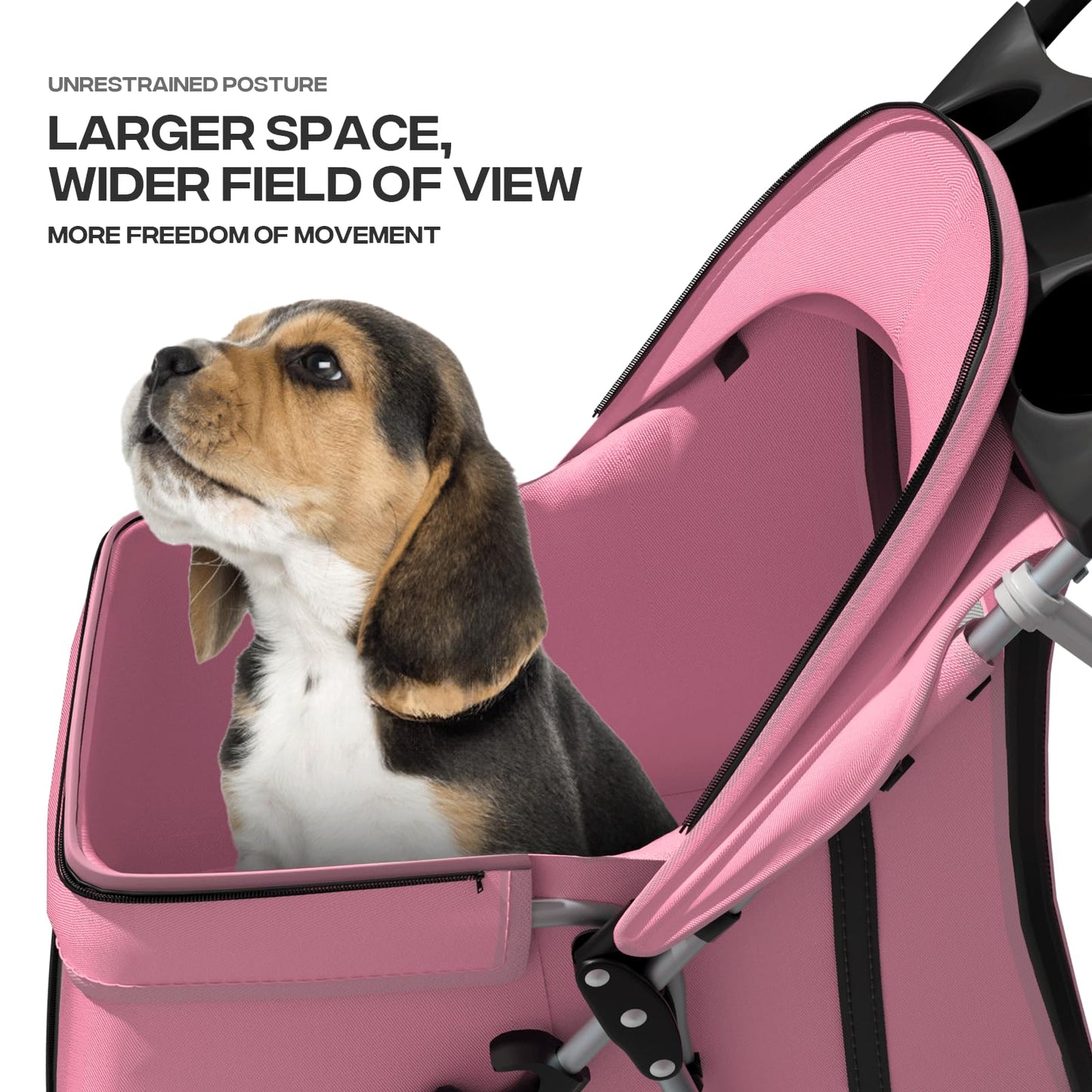 Pink Dog Stroller for Medium Dogs 30 lbs Pet Stroller for Small Dogs Cat Strollers for 2 Cats, 3 Wheels Foldable Jogger Puppy Stroller with Storage Basket and Cup Holder, Pink