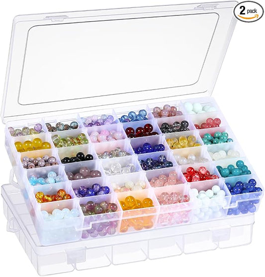 2 Pack 36 Grids Clear Plastic Organizer Box with Adjustable Dividers, Small Craft Organizers and Storage, Compartment Container for Bead, Nail, Jewelry, Art, DIY Crafts, Fishing Tackle, Small Items