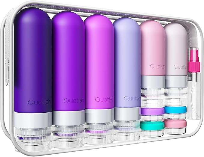 20 Pack Travel Bottles for Toiletries, Original Patented, TSA Approved Travel Size Containers, Leak Proof Silicone Shampoo and Conditioner Bottles Women & Men, Airplane Cruise Essentials, Purple