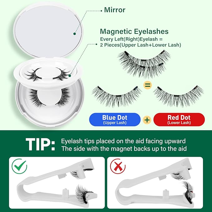 KEYYOU Daily Wear Reusable Magnetic Eyelashes 2 Pair with Applicator No Glue Needed 3D Natural Magnetic Lashes, Easy to Apply & Long Lasting for Daily Use & Events(A01+A02)