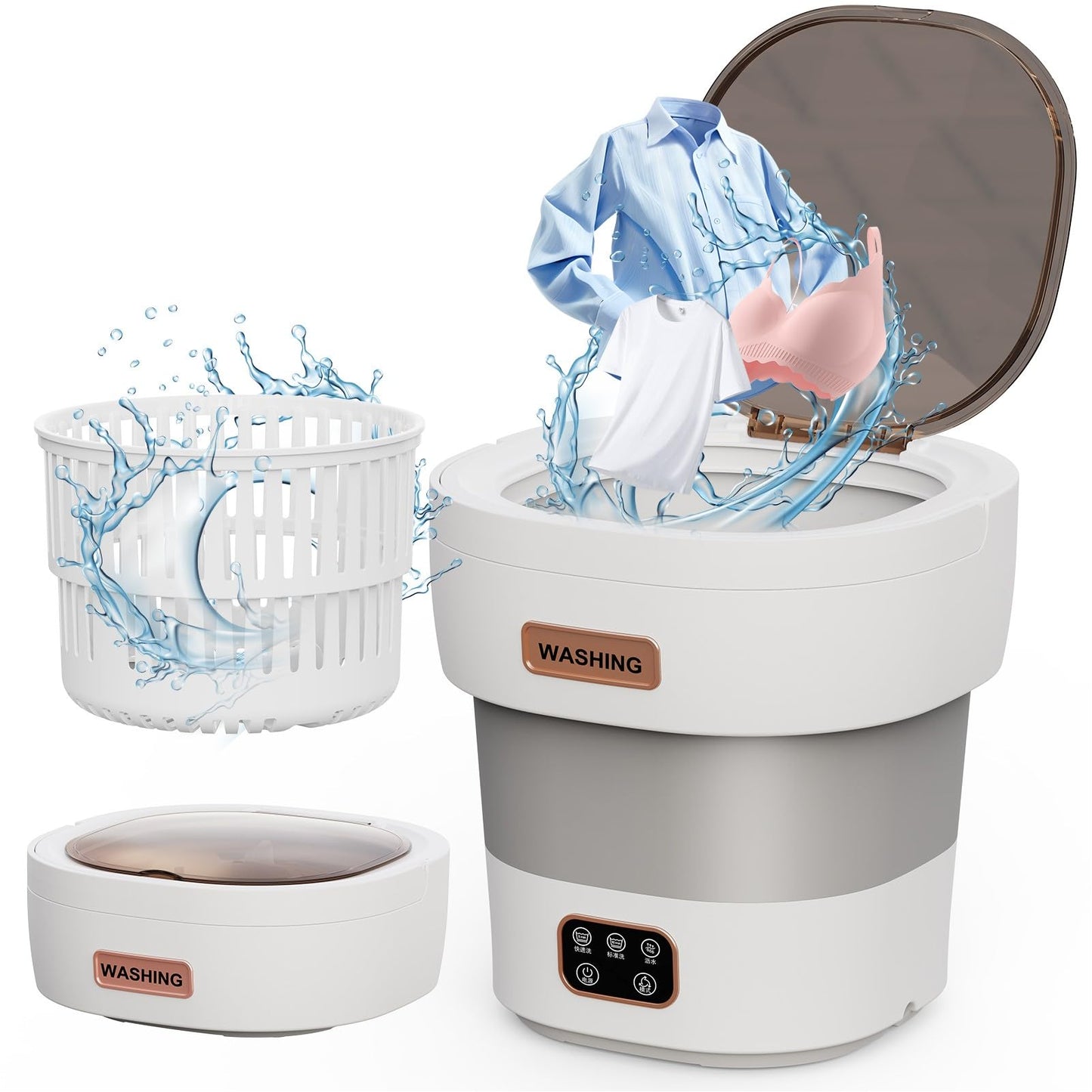 Portable Washing Machine - The Upgraded 12L Foldable Mini Washer with Powerful Cleaning & Low-Noise Design | Perfect for Household, Baby Clothes, Travel, Apartments/Dorms/RVs （Grey-White)