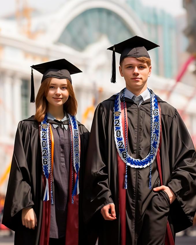 ALKB 2026 Graduation Lei Set - Two-Tone Braided Ribbon with Honor Cord, Unisex Graduation Gift for Graduates, Polyester