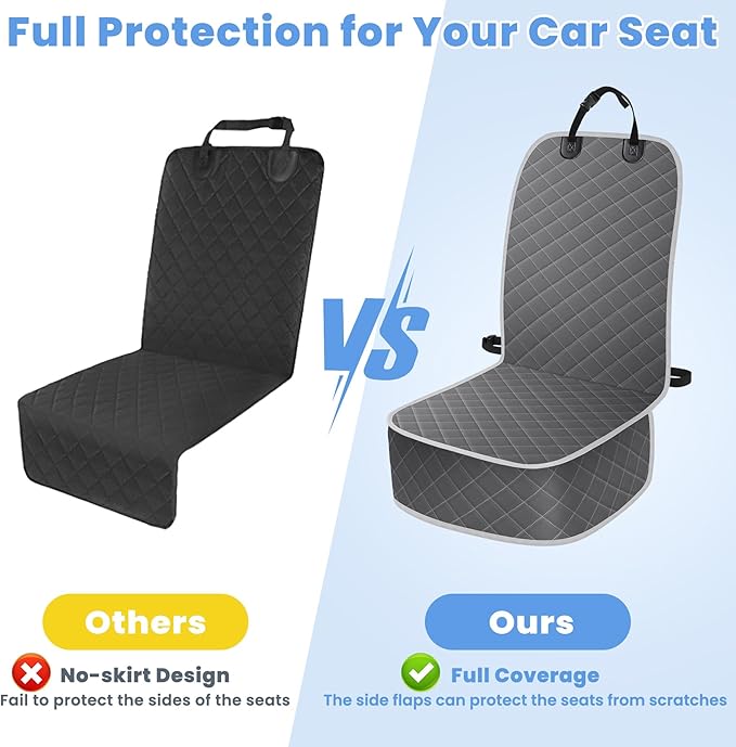 Dog Car Seat Covers, Waterproof Front Seat Cover for Dogs, Scratch-Proof, Nonslip Pet Passenger Seat Cover Protector, Universal Fit for Cars Trucks SUVs, Standard Size, Grey