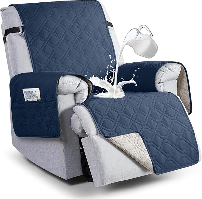 VANSOFY 100% Waterproof Recliner Chair Covers, Recliner Cover Non-Slip Dog Chair Cover Furniture Protector Washable Slipcover with Pocket, Elastic Straps for Pets, Dogs(Navy Blue, 30")