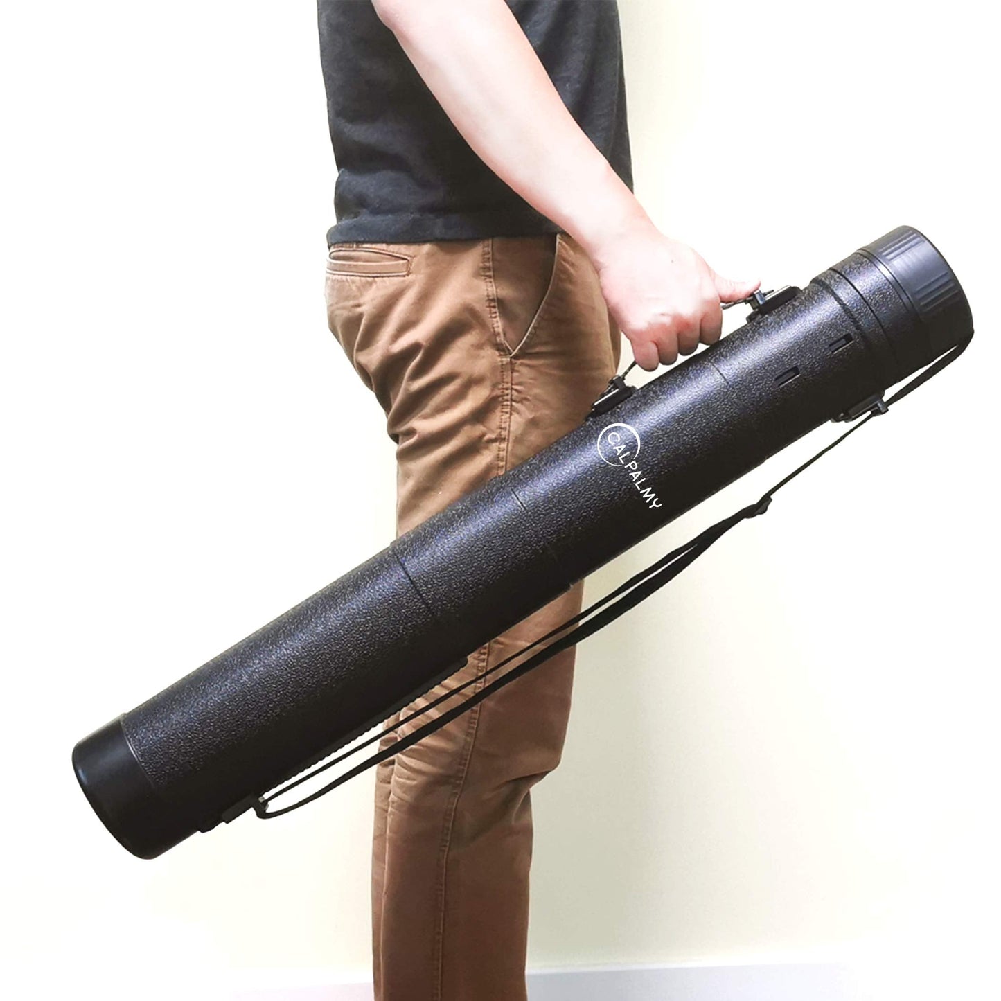 CALPALMY 2-Pack Extendable Poster Tubes Expand from 30.5” to 49” with Shoulder Strap and Handle | Carry Documents, Blueprints, Drawings and Art | Black Portable Durable Round Storage Cases