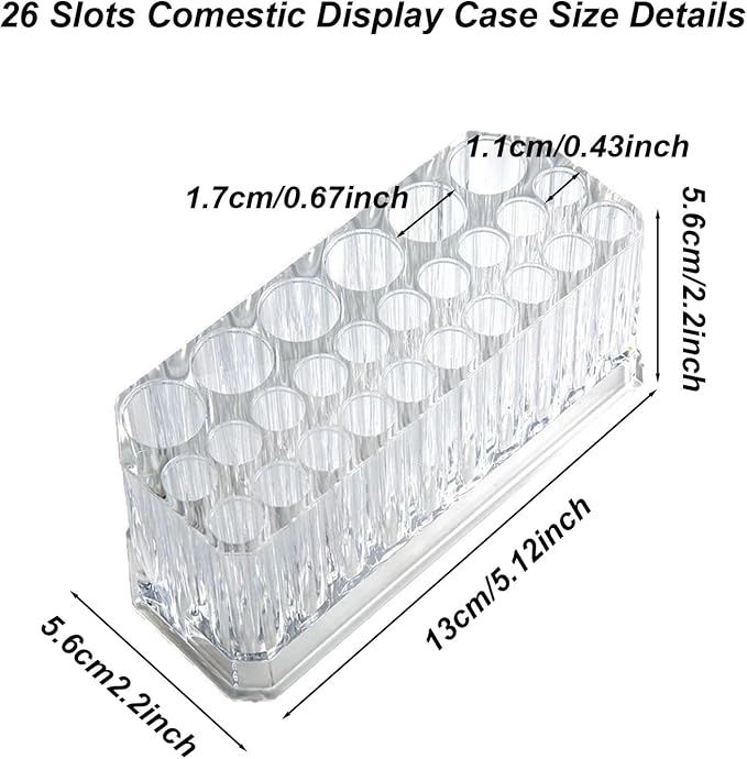 Clear Acrylic Lipstick Organizer Makeup Nail Brush Eyeliner Lip Liner Holder 26 Spaces Cosmetic Display Case