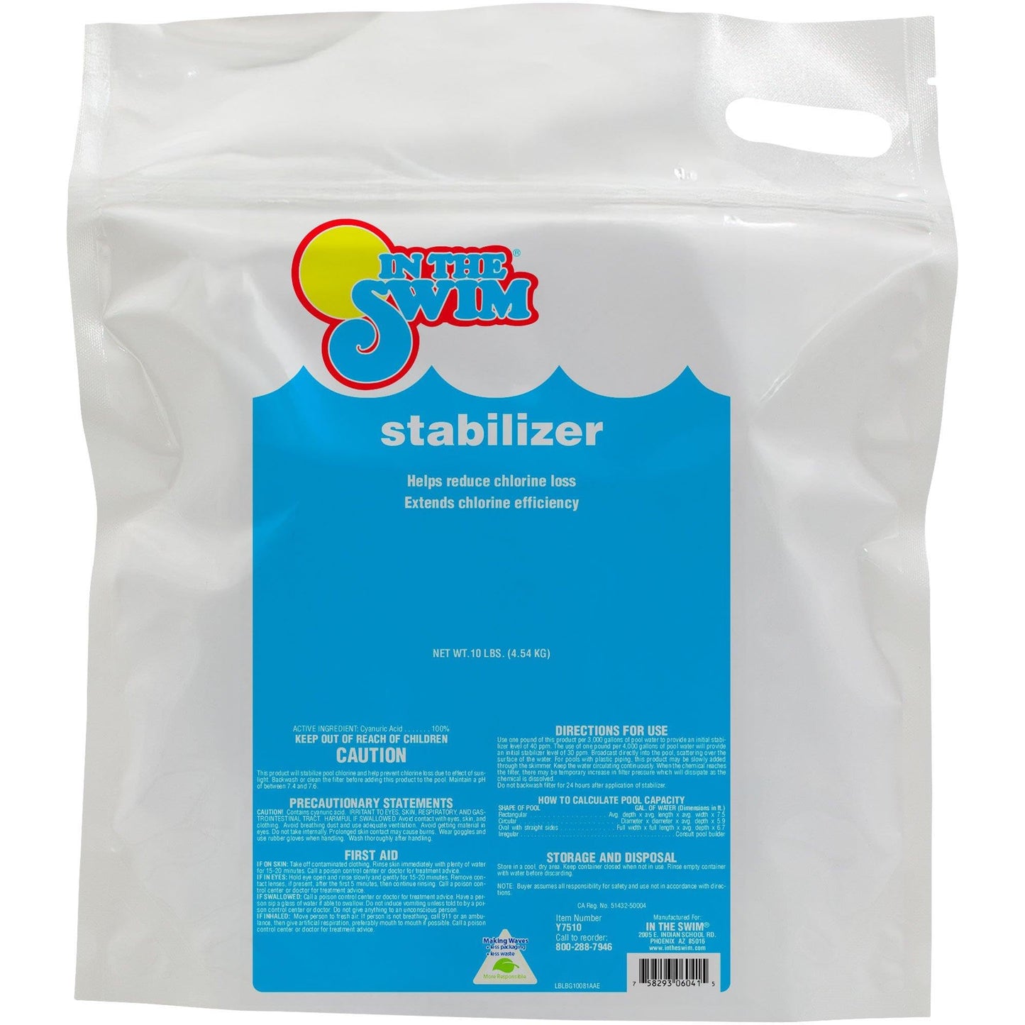 In The Swim Pool Stabilizer – 100% Cyanuric Acid for Chlorine Protection and Efficiency - 10 Pound