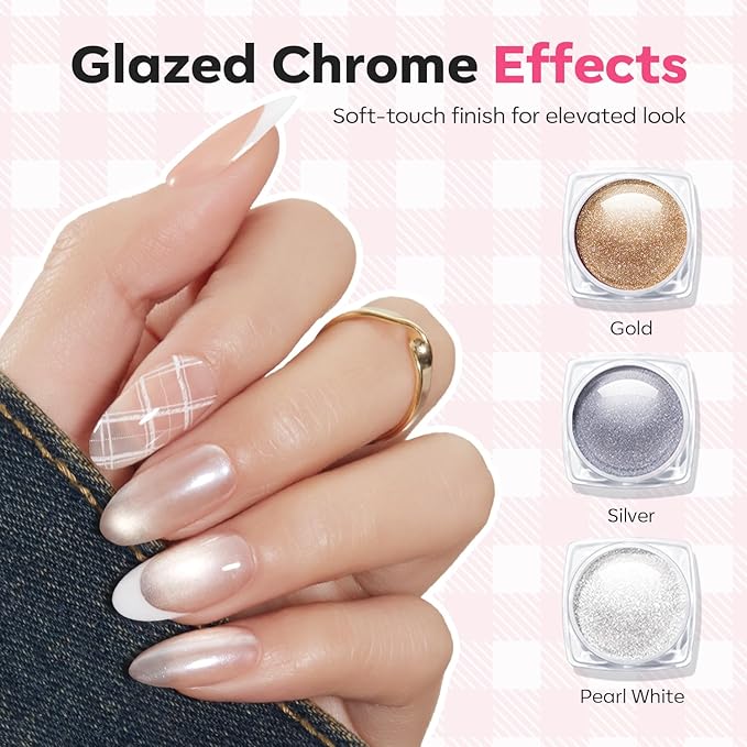 Modelones 16PCS Plaid Nail Stamping Kit – French Tip Stamper White Black Painting Gel Polish Chrome Powder Proof Matte Gel Top Coat Gingham Template Dual Nail Art Brush Spring Manicure Gift for Women