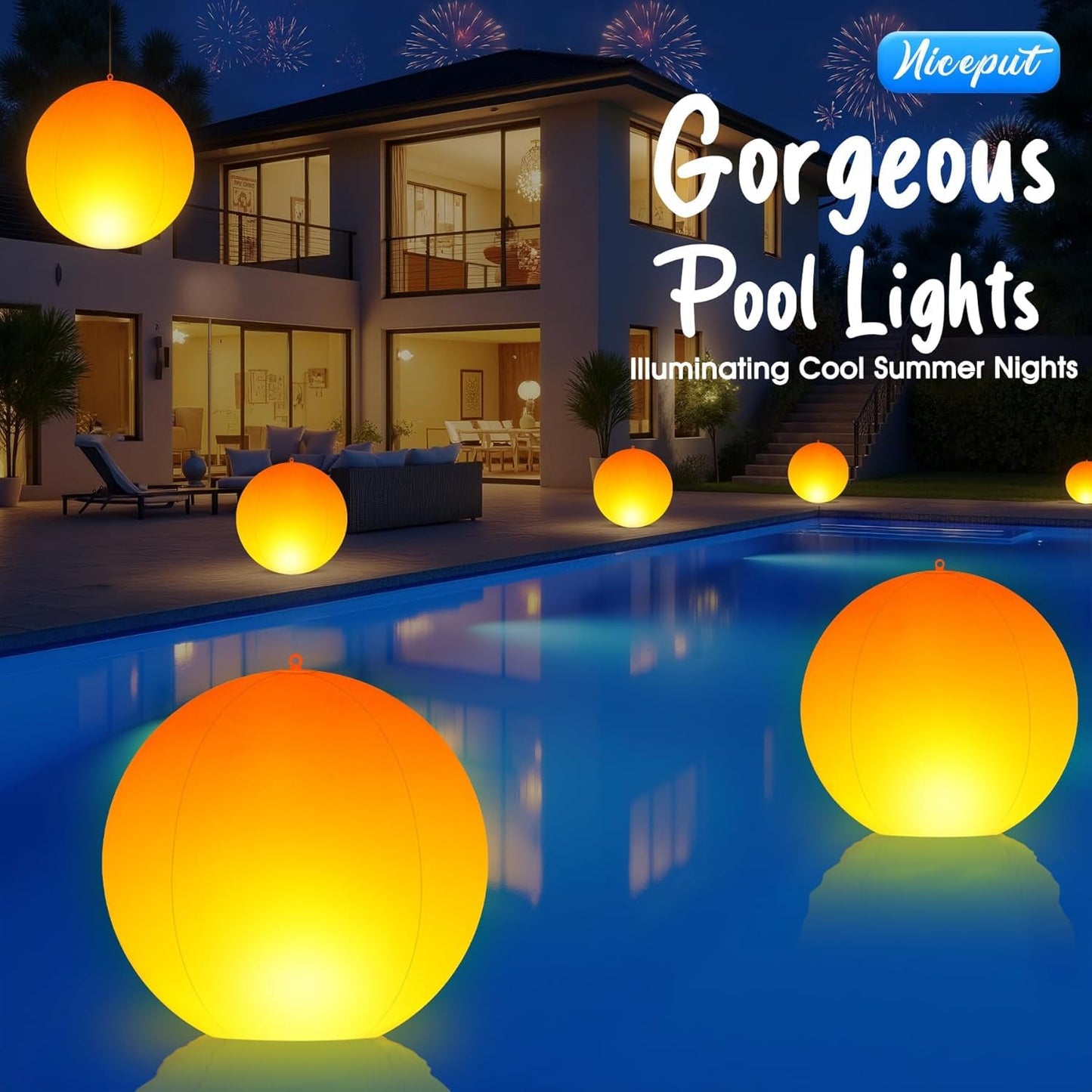 Solar Floating Pool Lights, 14 Inch Flame Solar Pool Light Balls, Floating Glow Globe IP68 Waterproof, Inflatable Solar Lights up Balls for Swimming Pool Pond Outdoor Decor -4PCS