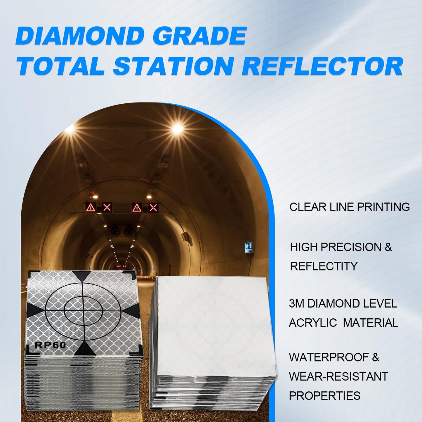 Liyuusi 60X60MM 100PCS Reflector Targets for Total Stations Paste Up Reflector, Survey Target Mark with Black Triangle Reflective Sheet for Total Stations,White