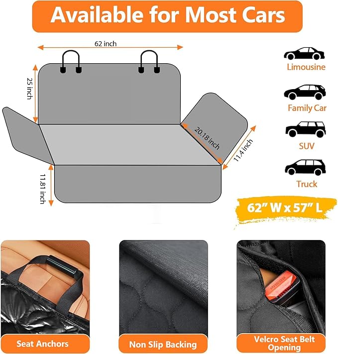 URPOWER Waterproof Dog Car Seat Cover for Back Seat - Scratch Proof & Nonslip Backing & Bench Seat Cover, Quilted, Padded, Durable Pet Seat Protector for Cars Trucks and SUVs