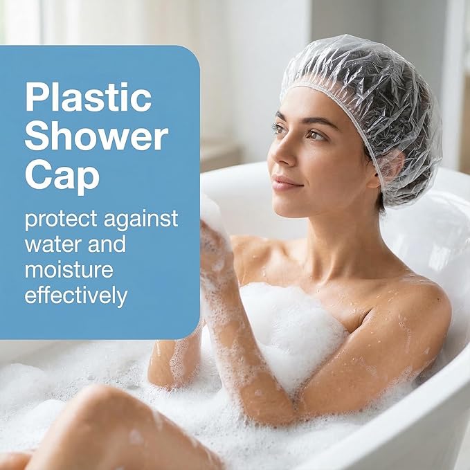 MAQIHAN 100 Disposable Shower Caps Large - Thickened Plastic Hair Caps for Deep Conditioning Shower Cap Reusable Waterproof for Women Men Hair Treatment Bath Cap for Long Hair Travel Essentials