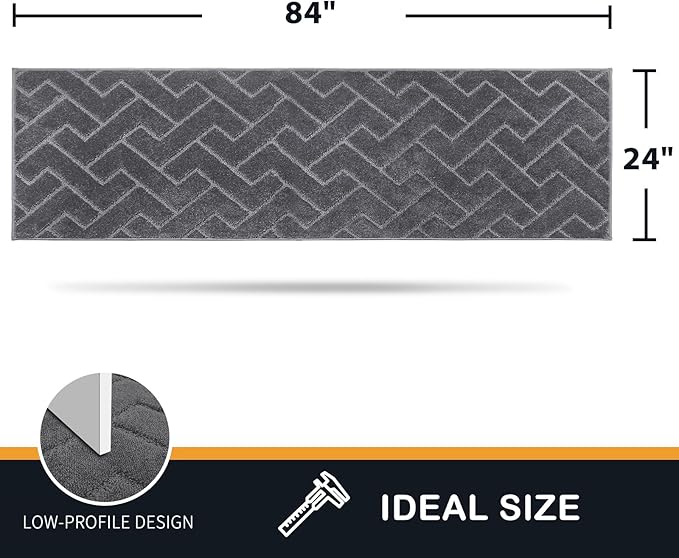 PURRUGS Dirt Trapping Door Mat 24" x 84", Non-Slip Machine Washable Entry Rug, Dog Doormat, Indoor Front Door Mat, Super Absorbent Entryway Rug for Muddy Shoes & Paws, Grey