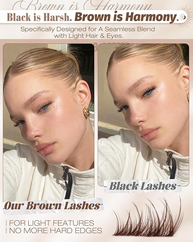 Brown Lash Clusters Kit 8-12MM Natural Cluster Eyelash Extensions Kit Wispy Cluster Lashes Dark Brown Individual Lashes C Curve Eyelash Clusters Short 144Pcs PestaÃÂ±as Postizas MarrÃÂ³n