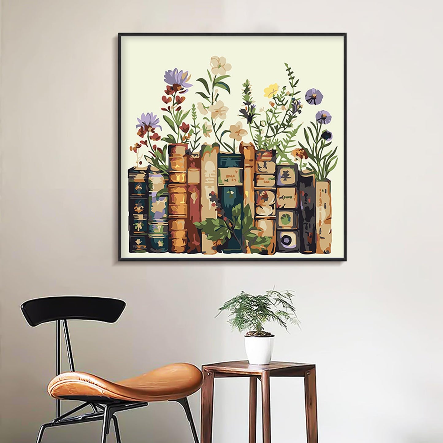Yezavesu Framed Paint by Numbers Kit for Adults Beginner, 12x12 Inch Book Paint by Numbers Without Easel, DIY Number Painting for Adults Flowers for Home Wall Decor Gift