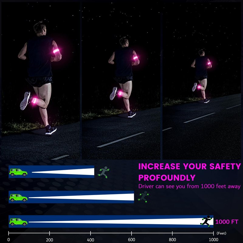 Light Up LED Armband for Running Walking at Night,Reflective Arm Bands for Runners,Rechargeable Jogging Lights,High Visibility Night Running Safety Gear Adjustable Running Women Men Kids (Pink)