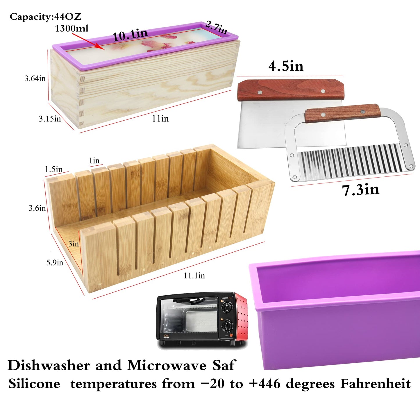 2 PCS Silicone soap molds Making Kit soap loaf bar Making molds (44oz Purple Pink Silicone) for Adults - Stainless Steel Wavy & Straight Slicer