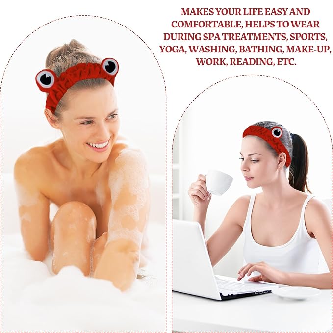 Jowmoy red Frog Eye Elastic Headband - Versatile for Spa, Skincare, Makeup, Face Wash, Fun Gift for Women (1 Pack)
