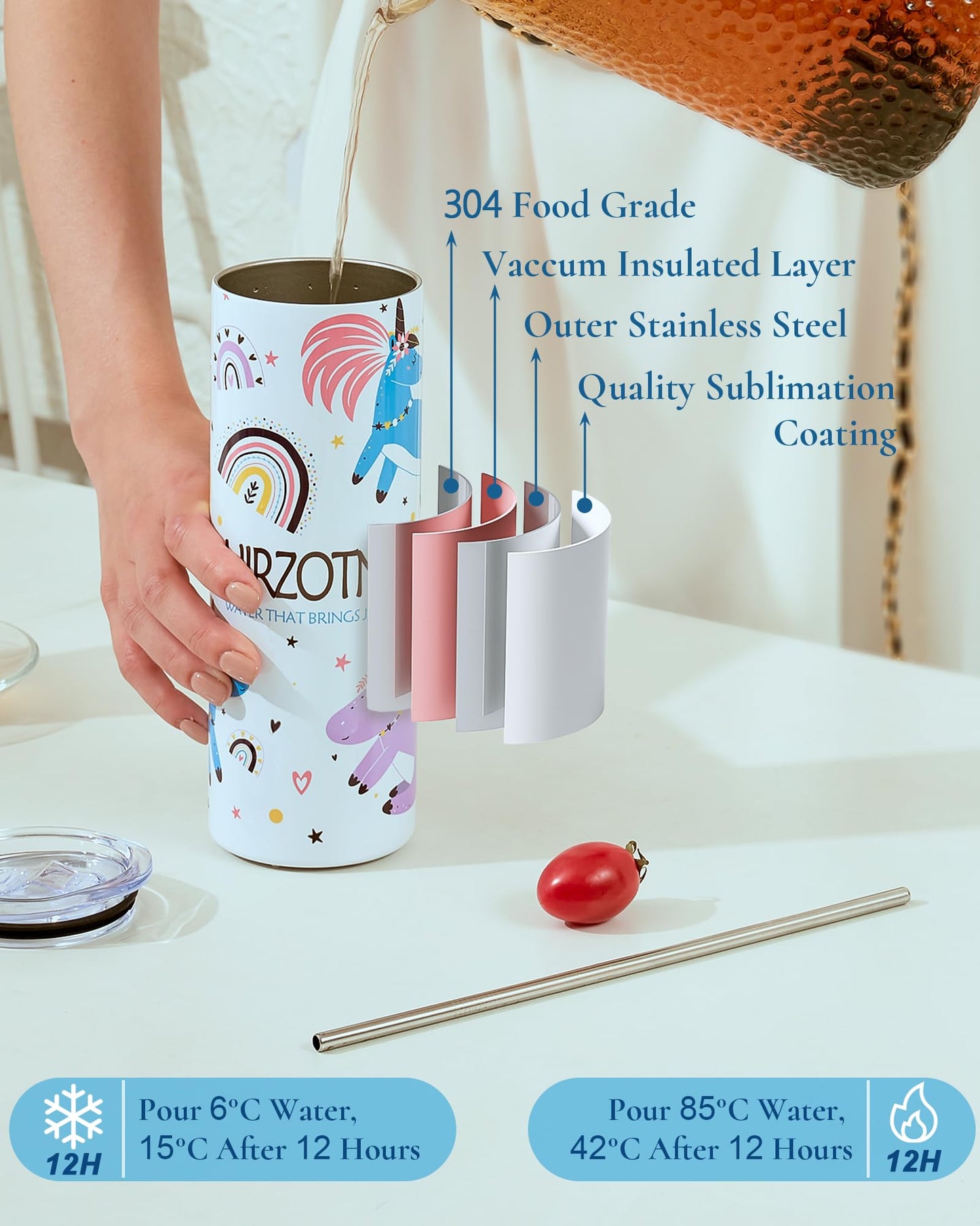 UIRZOTN 50 Pack 20oz Sublimation Tumbler Blanks Skinny Straight in Bulk, Stainless Steel Insulated Sublimation Tumbler with Polymer Coating for Heat Transfer, With Lid, Straw, ribbon, Gift box