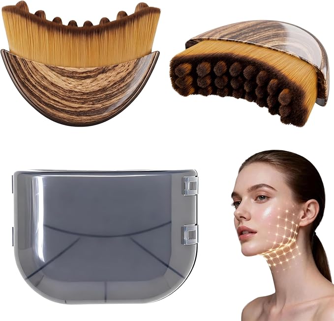 Lymphatic Contour Face Brush - Super Soft Bristles Face Massage Brush to Reduce Puffiness & Define Jawline, Manual Lymphatic Drainage Tool with Ergonomic Handle Sensitive Skin Care (Cinnamon-1pcs)