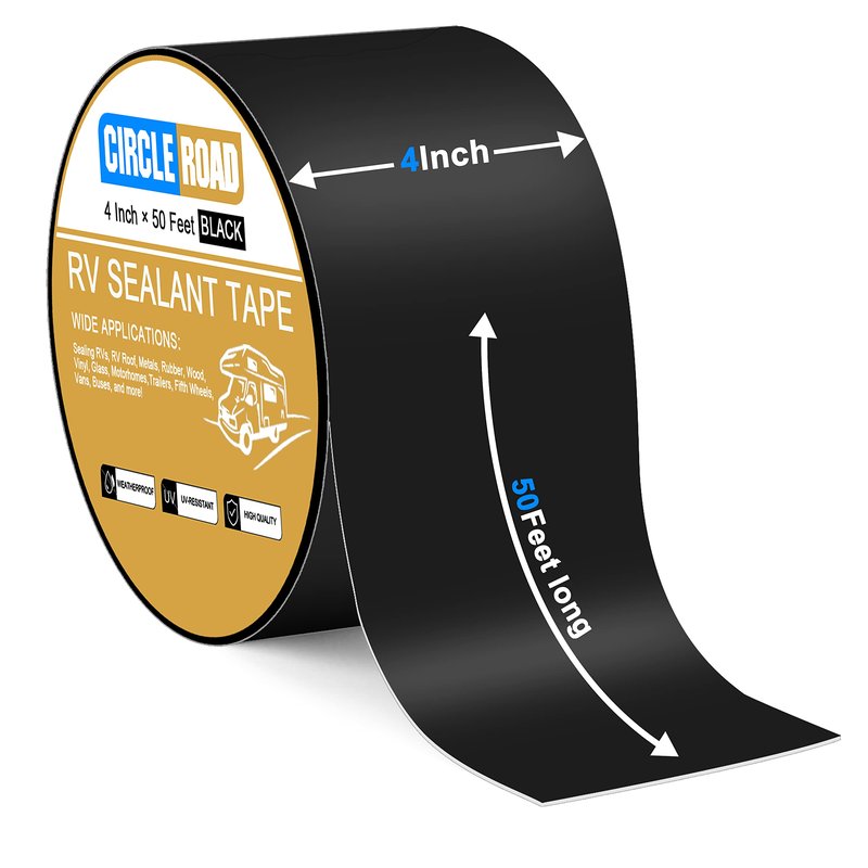 CircleRoad Butyl Sealant Waterproof Tape, RV Roof Tape Black, 4 Inch X 50 Feet RV Repair Sealant Tape, Stop Camper Roof Leaks, UV-Resistant, Weatherproof and Reliable (4In-50FT Black)