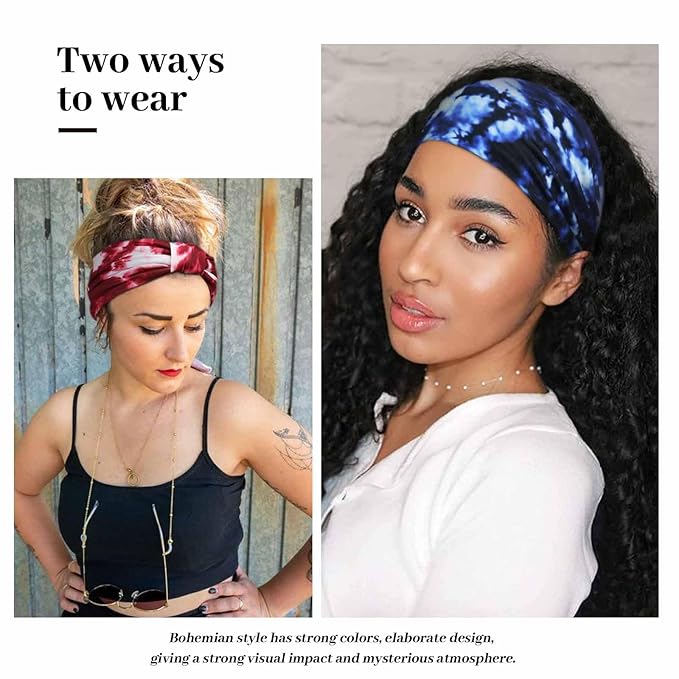 Awumbuk Wide Headbands for Women Knotted No Slip Head Bands Soft Turban Headband Hair Accessories Boho African Solid Color Head Wraps for Women Yoga Workout Pack of 6