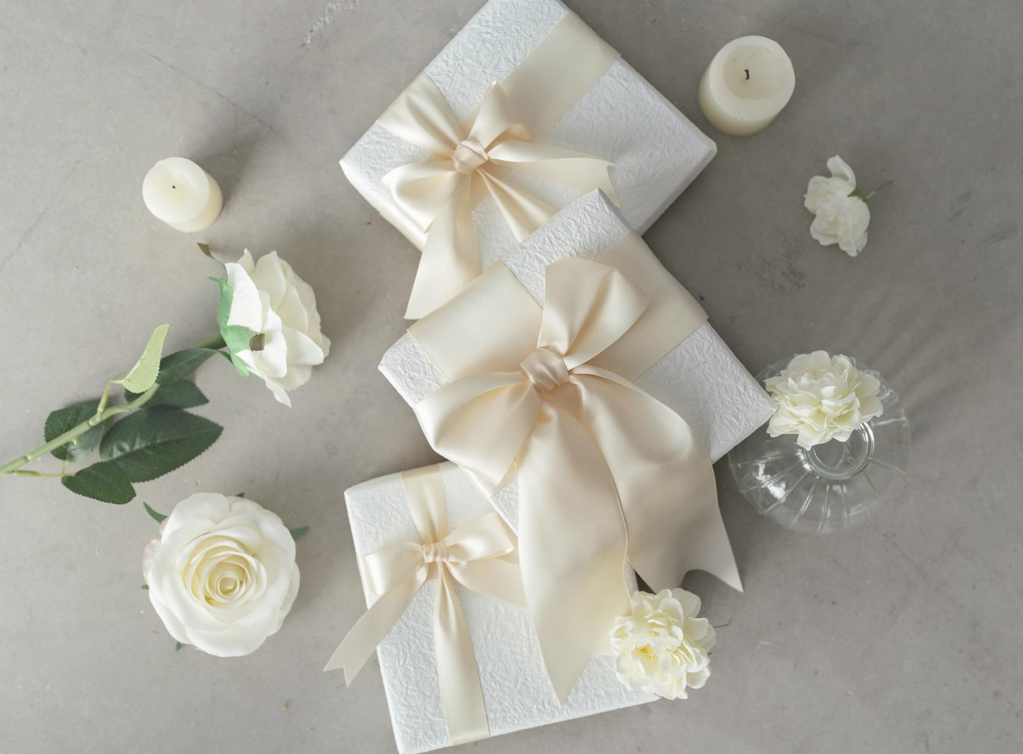 Keypan Ivory Satin Ribbon 2.5 Inch Double-Faced Polyester Cream Ribbons 25 Yards for Christmas Gift Bows Crafts Floral Bouquet Wedding Invitations