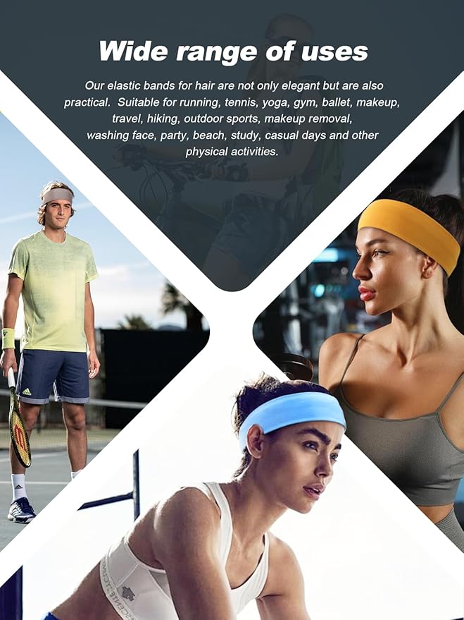 DRESHOW 8 Pack Sports Headbands for Women Non-Slip Stretchy Fashion Hairband Curly Hair Headband Soft Hair Accessories for Daily Wear Workout Yoga Running