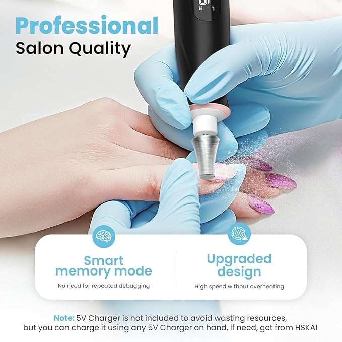 Electric Nail File Drill, Nail Drill with LCD & Lamp, Long-Lasting Thick Toenail Grind, Rechargeable & Cordless Toe Nail Filer Tools for Manicure and Pedicure, Gifts for Women and Men